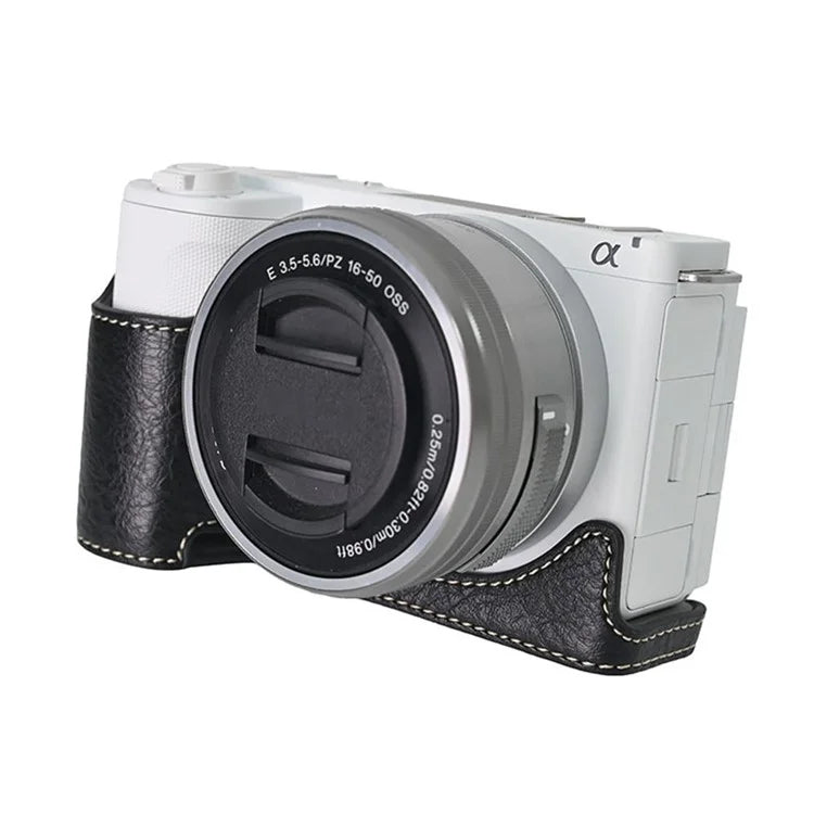 For Sony Alpha ZV-E10 II Camera Case with Shoulder Strap Large Cutout Litchi Texture PU Protective Cover