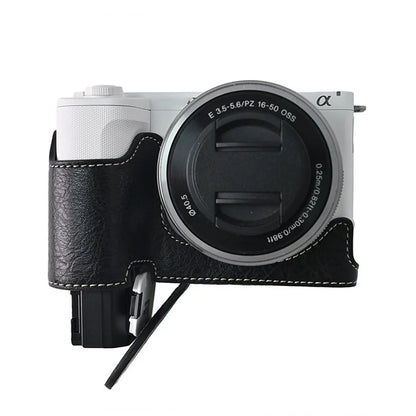 For Sony Alpha ZV-E10 II Camera Case with Shoulder Strap Large Cutout Litchi Texture PU Protective Cover