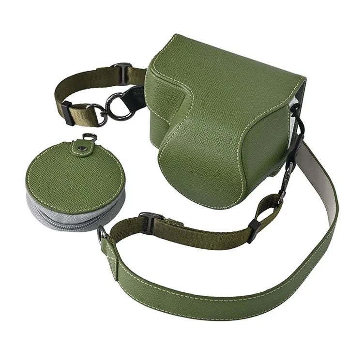 For Sony ZV-E10 II Textured PU Leather Camera Case with Battery Hole + Strap + Lens Storage Bag