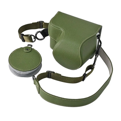 For Sony ZV-E10 II Textured PU Leather Camera Case with Battery Hole + Strap + Lens Storage Bag