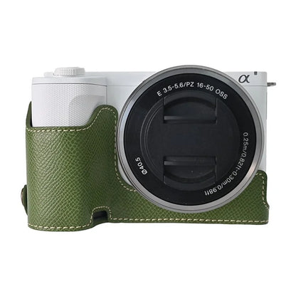 For Sony ZV-E10 II Textured PU Leather Camera Case with Battery Hole + Strap + Lens Storage Bag