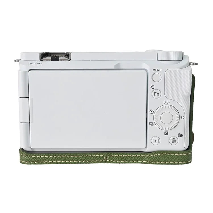 For Sony ZV-E10 II Textured PU Leather Camera Case with Battery Hole + Strap + Lens Storage Bag