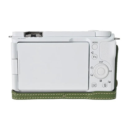 For Sony ZV-E10 II Textured PU Leather Camera Case with Battery Hole + Strap + Lens Storage Bag