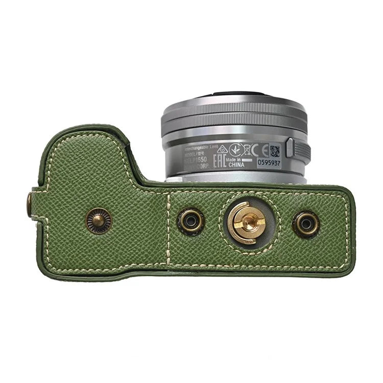 For Sony ZV-E10 II Textured PU Leather Camera Case with Battery Hole + Strap + Lens Storage Bag