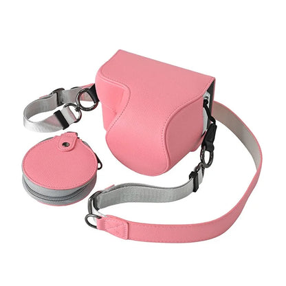 For Sony ZV-E10 II Textured PU Leather Camera Case with Battery Hole + Strap + Lens Storage Bag
