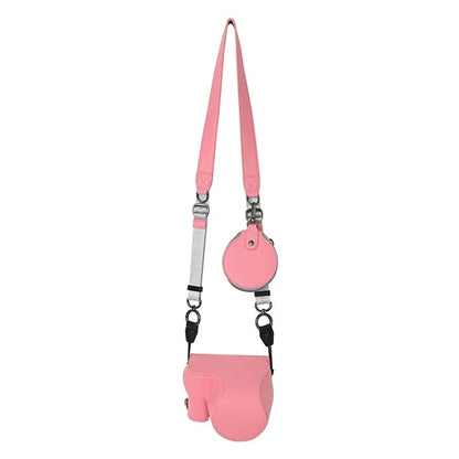 For Sony ZV-E10 II Textured PU Leather Camera Case with Battery Hole + Strap + Lens Storage Bag