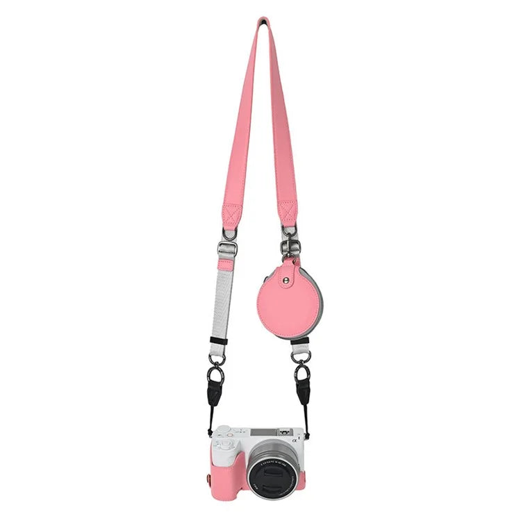 For Sony ZV-E10 II Textured PU Leather Camera Case with Battery Hole + Strap + Lens Storage Bag