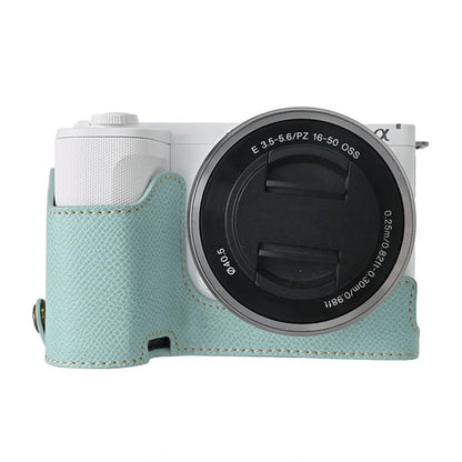 For Sony ZV-E10 II Textured PU Leather Camera Case with Battery Hole + Strap + Lens Storage Bag