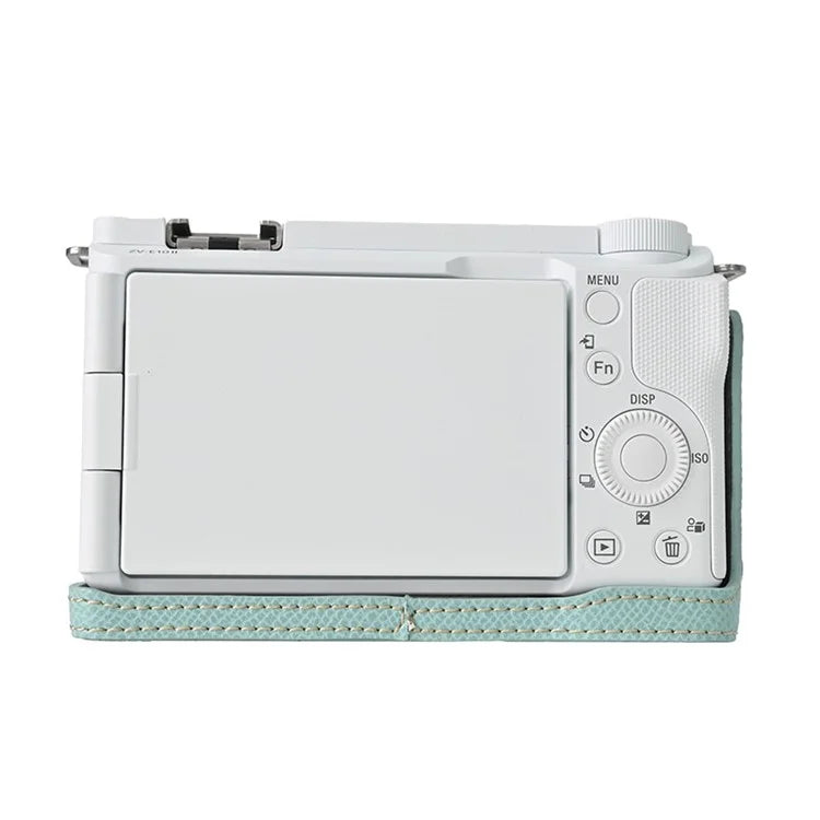 For Sony ZV-E10 II Textured PU Leather Camera Case with Battery Hole + Strap + Lens Storage Bag