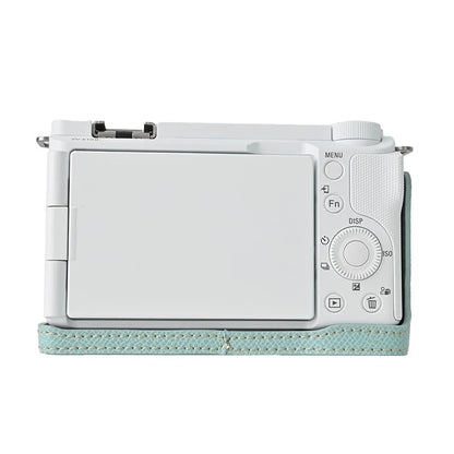 For Sony ZV-E10 II Textured PU Leather Camera Case with Battery Hole + Strap + Lens Storage Bag