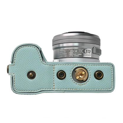 For Sony ZV-E10 II Textured PU Leather Camera Case with Battery Hole + Strap + Lens Storage Bag