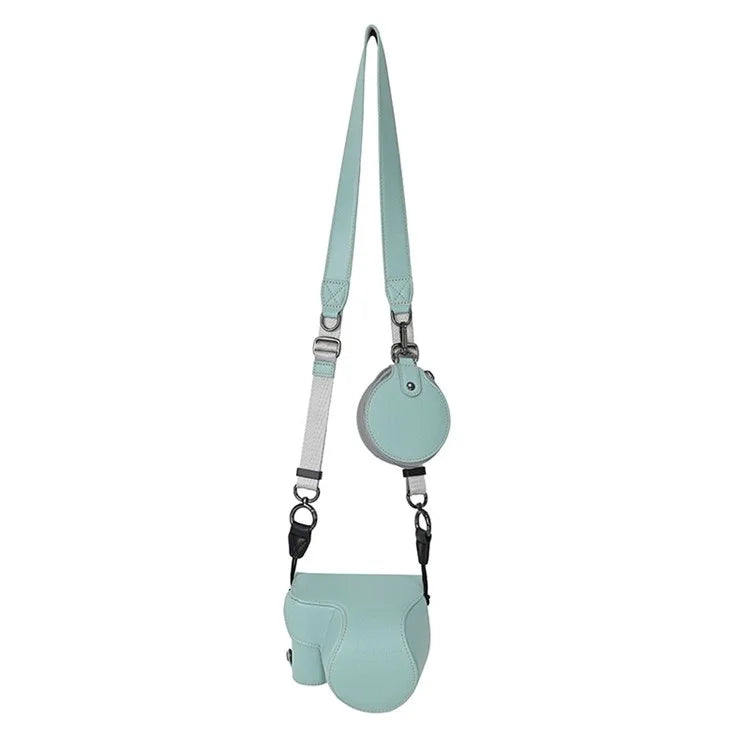 For Sony ZV-E10 II Textured PU Leather Camera Case with Battery Hole + Strap + Lens Storage Bag