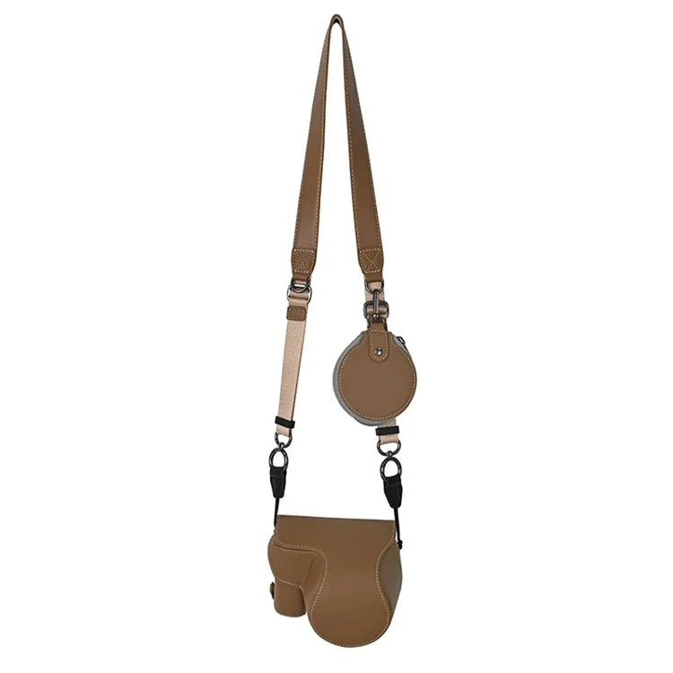 For Sony ZV-E10 II Textured PU Leather Camera Case with Battery Hole + Strap + Lens Storage Bag