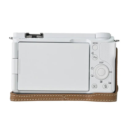 For Sony ZV-E10 II Textured PU Leather Camera Case with Battery Hole + Strap + Lens Storage Bag