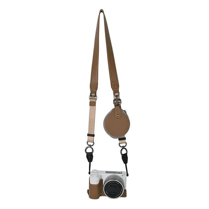 For Sony ZV-E10 II Textured PU Leather Camera Case with Battery Hole + Strap + Lens Storage Bag