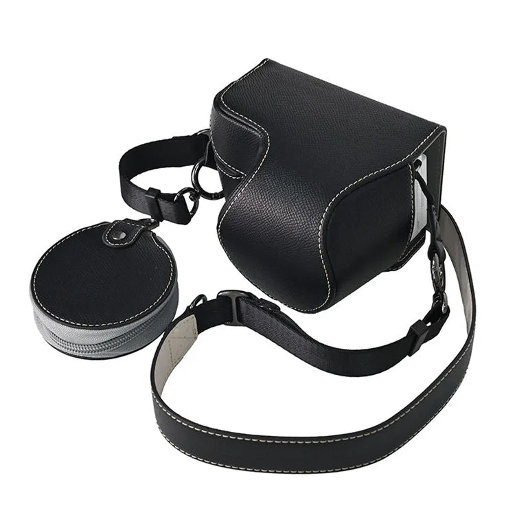For Sony ZV-E10 II Textured PU Leather Camera Case with Battery Hole + Strap + Lens Storage Bag