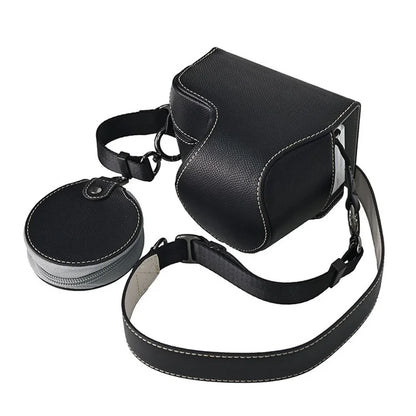 For Sony ZV-E10 II Textured PU Leather Camera Case with Battery Hole + Strap + Lens Storage Bag