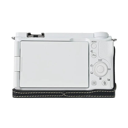 For Sony ZV-E10 II Textured PU Leather Camera Case with Battery Hole + Strap + Lens Storage Bag
