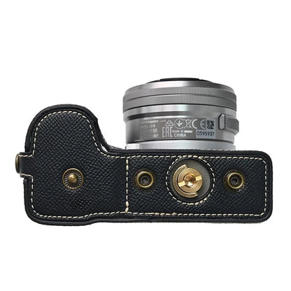 For Sony ZV-E10 II Textured PU Leather Camera Case with Battery Hole + Strap + Lens Storage Bag