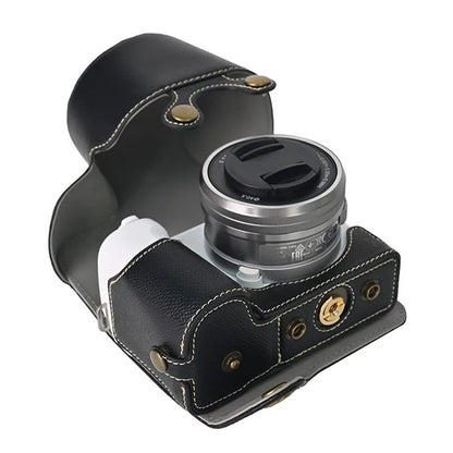 For Sony ZV-E10 II Textured PU Leather Camera Case with Battery Hole + Strap + Lens Storage Bag