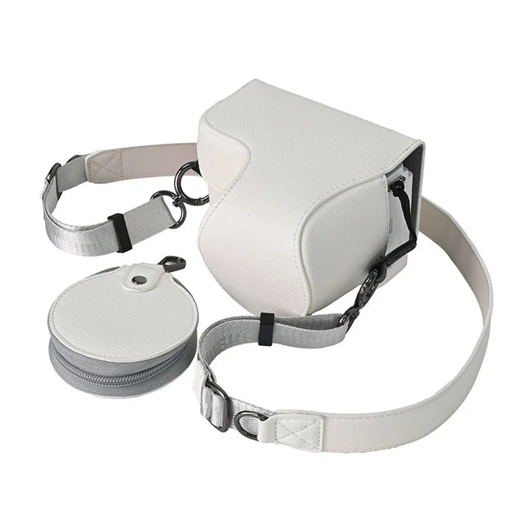 For Sony ZV-E10 II Textured PU Leather Camera Case with Battery Hole + Strap + Lens Storage Bag