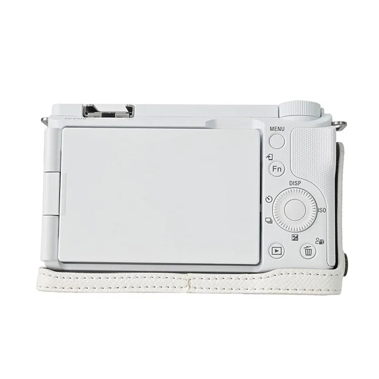 For Sony ZV-E10 II Textured PU Leather Camera Case with Battery Hole + Strap + Lens Storage Bag