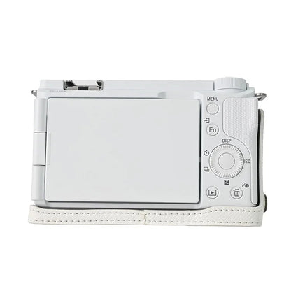 For Sony ZV-E10 II Textured PU Leather Camera Case with Battery Hole + Strap + Lens Storage Bag