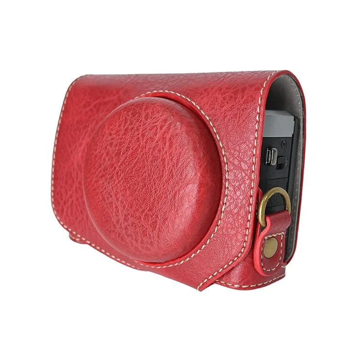 For Canon G7 X Mark II / G7 X Mark III Litchi Textured PU Leather Camera Case with Shoulder Strap