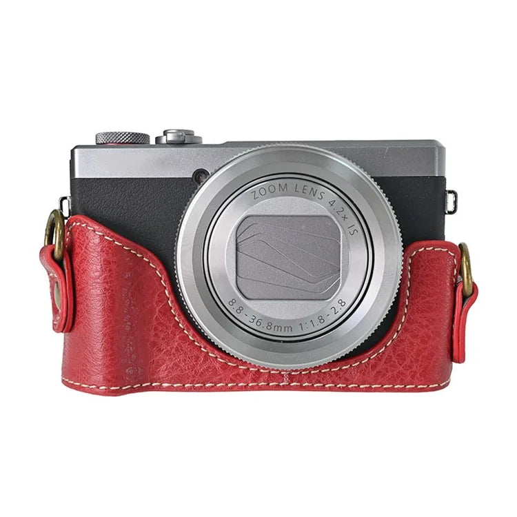 For Canon G7 X Mark II / G7 X Mark III Litchi Textured PU Leather Camera Case with Shoulder Strap