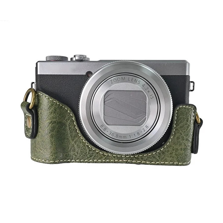 For Canon G7 X Mark II / G7 X Mark III Litchi Textured PU Leather Camera Case with Shoulder Strap