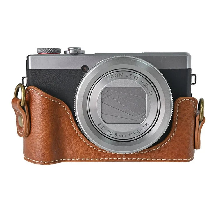 For Canon G7 X Mark II / G7 X Mark III Litchi Textured PU Leather Camera Case with Shoulder Strap