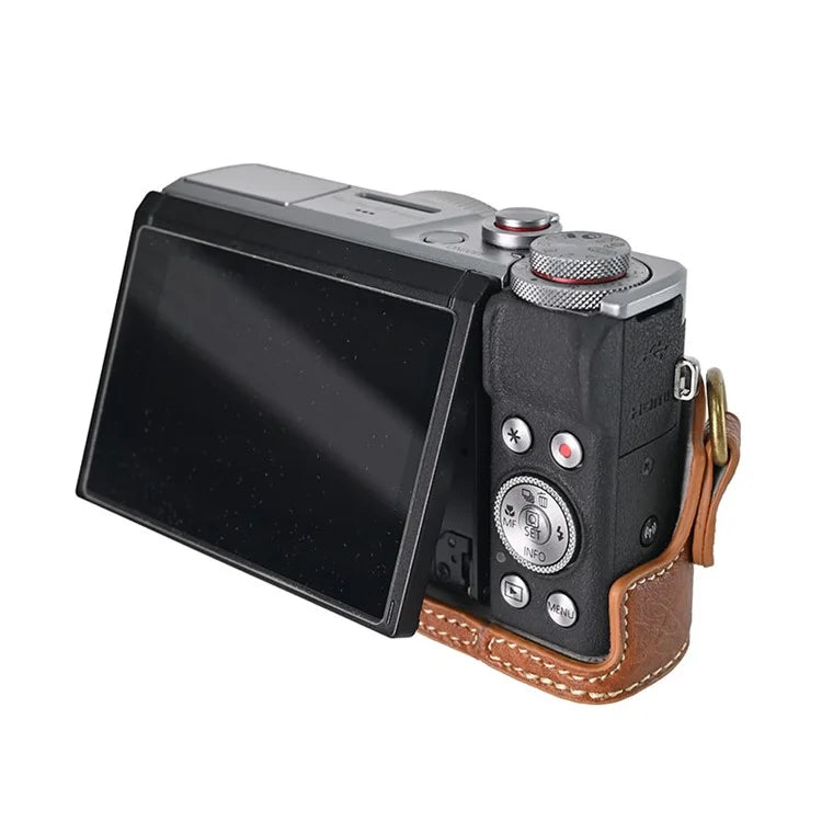 For Canon G7 X Mark II / G7 X Mark III Litchi Textured PU Leather Camera Case with Shoulder Strap