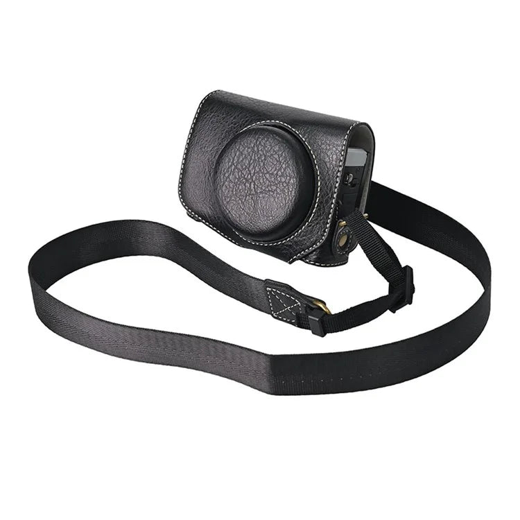 For Canon G7 X Mark II / G7 X Mark III Litchi Textured PU Leather Camera Case with Shoulder Strap