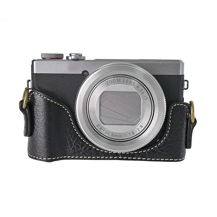 For Canon G7 X Mark II / G7 X Mark III Litchi Textured PU Leather Camera Case with Shoulder Strap