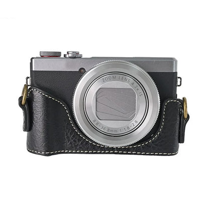 For Canon G7 X Mark II / G7 X Mark III Litchi Textured PU Leather Camera Case with Shoulder Strap
