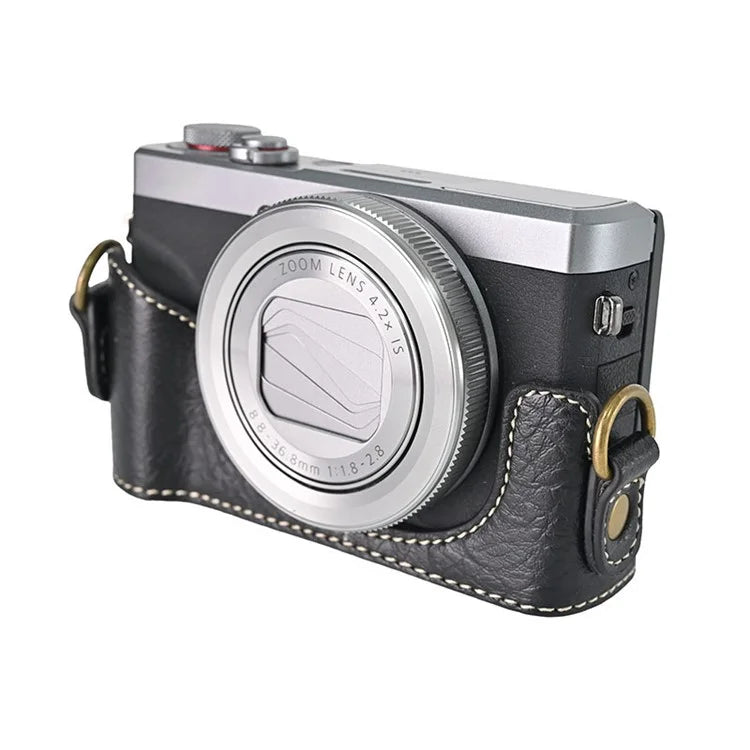 For Canon G7 X Mark II / G7 X Mark III Litchi Textured PU Leather Camera Case with Shoulder Strap