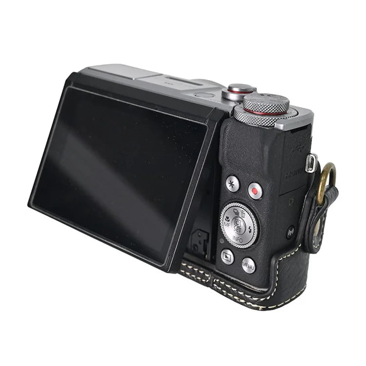For Canon G7 X Mark II / G7 X Mark III Litchi Textured PU Leather Camera Case with Shoulder Strap