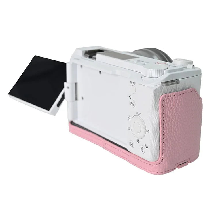 For Sony ZV-E10 II Camera Case Large Cutout Genuine Cow Leather Protective Cover