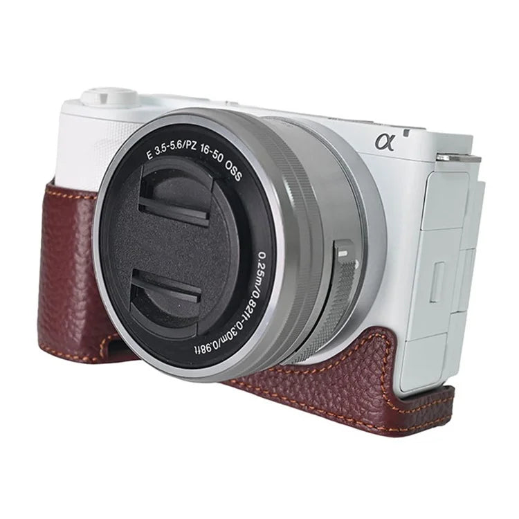 For Sony ZV-E10 II Camera Case Large Cutout Genuine Cow Leather Protective Cover