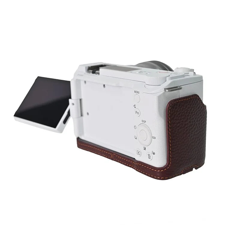 For Sony ZV-E10 II Camera Case Large Cutout Genuine Cow Leather Protective Cover