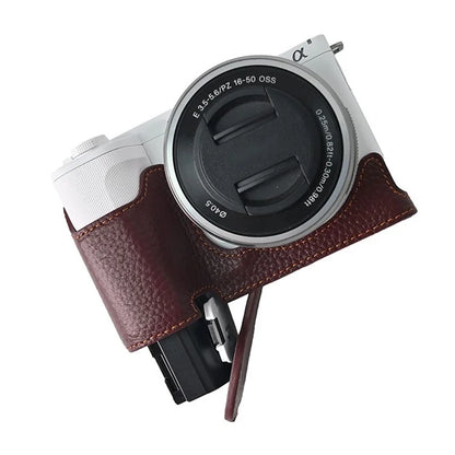 For Sony ZV-E10 II Camera Case Large Cutout Genuine Cow Leather Protective Cover