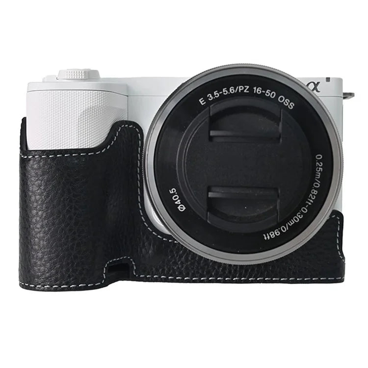 For Sony ZV-E10 II Camera Case Large Cutout Genuine Cow Leather Protective Cover