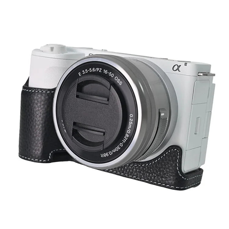 For Sony ZV-E10 II Camera Case Large Cutout Genuine Cow Leather Protective Cover