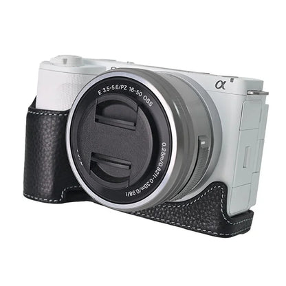 For Sony ZV-E10 II Camera Case Large Cutout Genuine Cow Leather Protective Cover