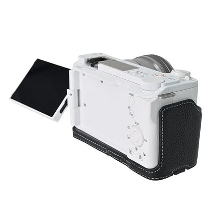 For Sony ZV-E10 II Camera Case Large Cutout Genuine Cow Leather Protective Cover