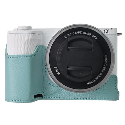 For Sony ZV-E10 II Camera Case Large Opening Genuine Cow Leather Protector with Shoulder Strap