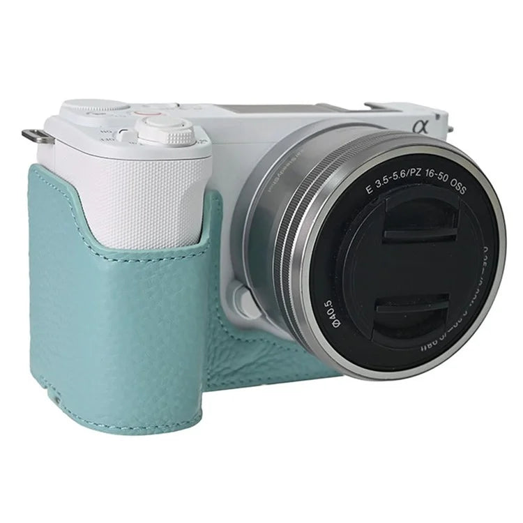 For Sony ZV-E10 II Camera Case Large Opening Genuine Cow Leather Protector with Shoulder Strap