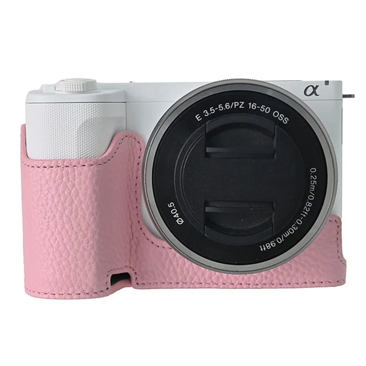 For Sony ZV-E10 II Camera Case Large Opening Genuine Cow Leather Protector with Shoulder Strap