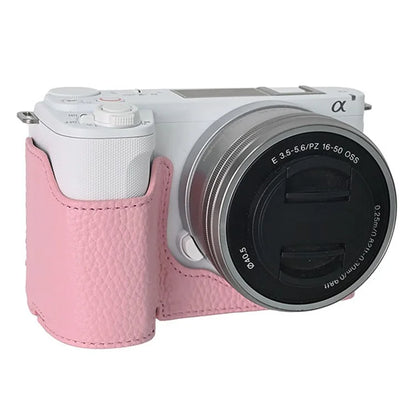 For Sony ZV-E10 II Camera Case Large Opening Genuine Cow Leather Protector with Shoulder Strap