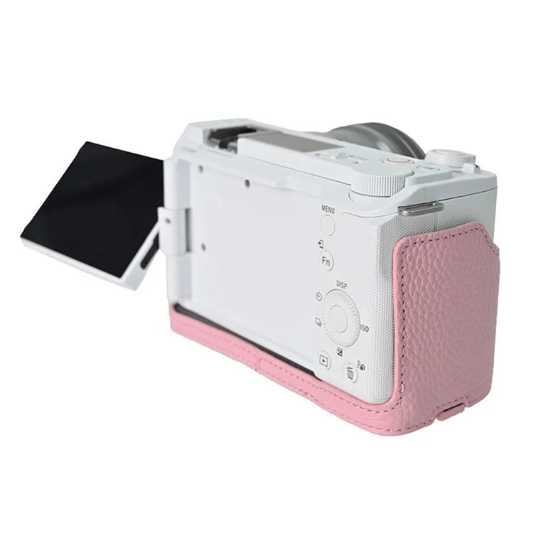 For Sony ZV-E10 II Camera Case Large Opening Genuine Cow Leather Protector with Shoulder Strap